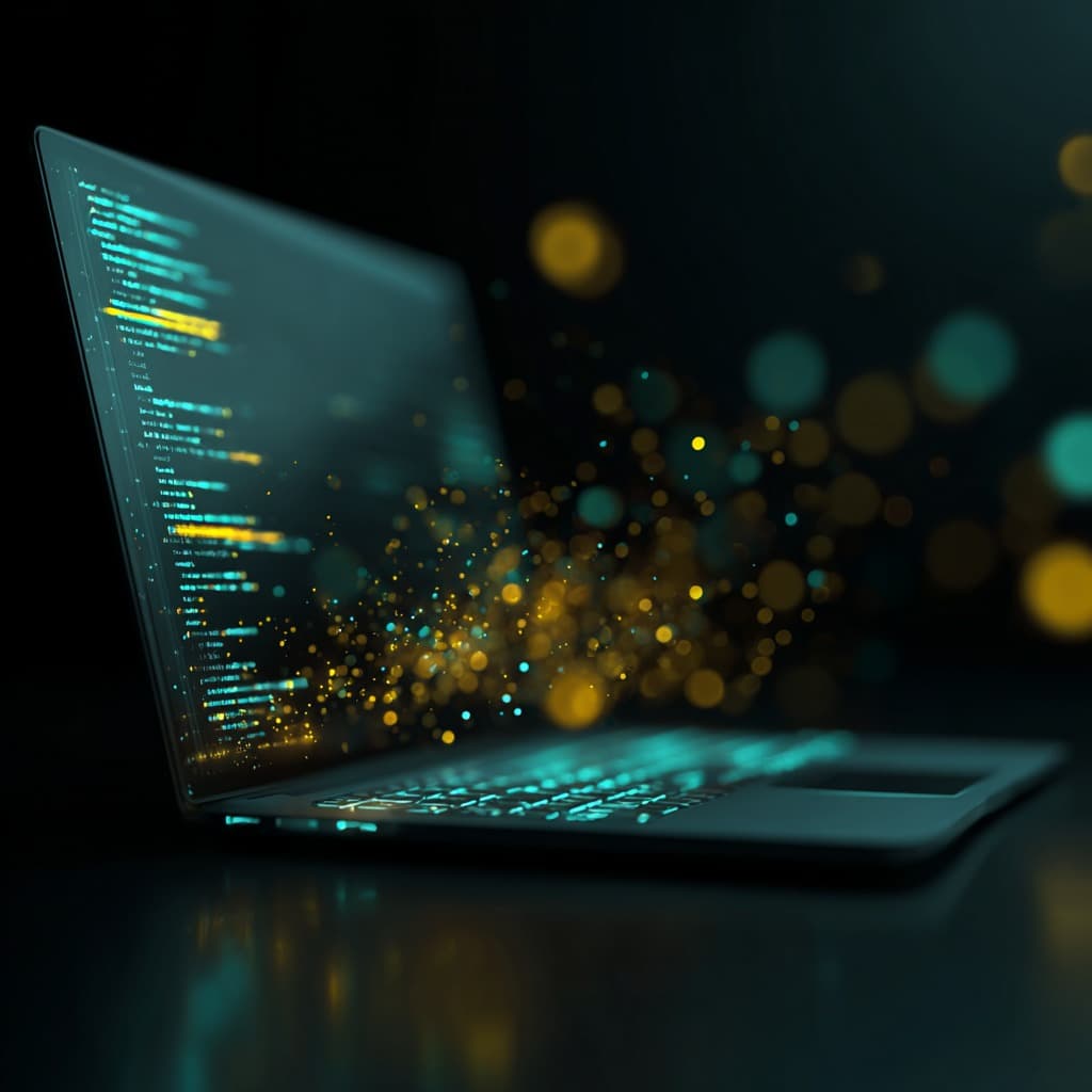 Developer working on a laptop with code visible on the screen